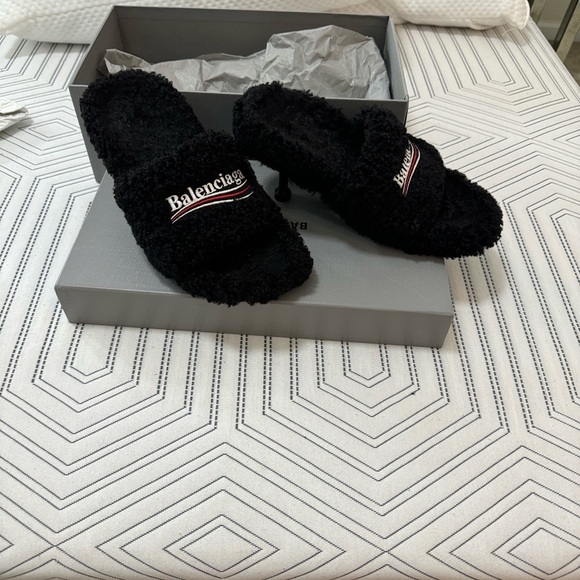 Balenciaga Women's Black Plush Mules